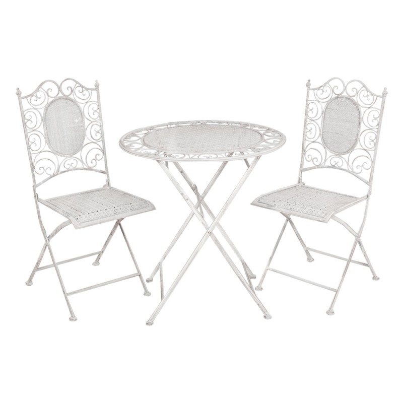 Clayre & Eef Set da bistrot tavolo da bistrot sedia da bistrot 3 pezzi 5Y0128 Ø 70*75 / 41*48*95 cm (2) Grigio Ferro Riccioli