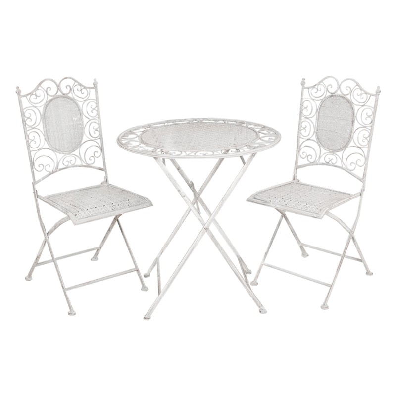Clayre & Eef Bistro Set Bistro Table Bistro Chair Set of 3 Grey Iron