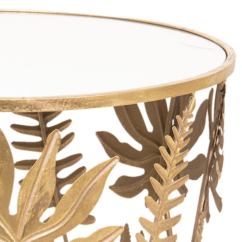 2Clayre & Eef Side Table 5Y0622 Ø 61*56 cm Golden color Metal Round Leaves