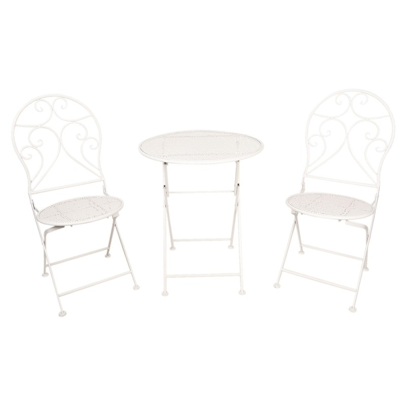 Clayre & Eef Bistro Set Bistro Table Bistro Chair Set of 3 Ø 60x70 White Iron