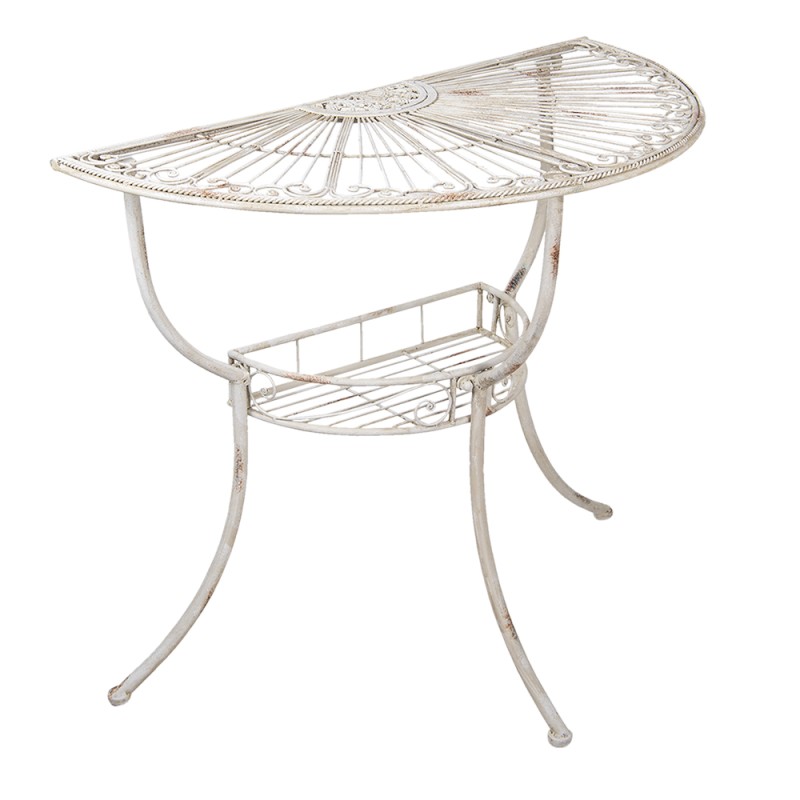 Clayre & Eef Table d'appoint 90x48x76 cm Blanc Fer Demi-cercle
