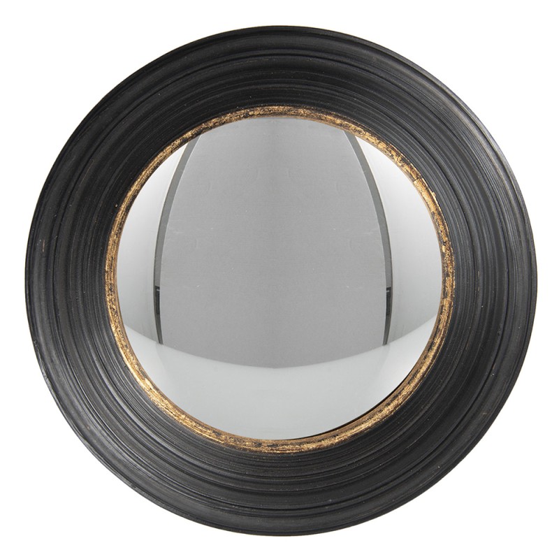 Clayre & Eef Mirror Ø 34 cm Black Artificial Leather Round