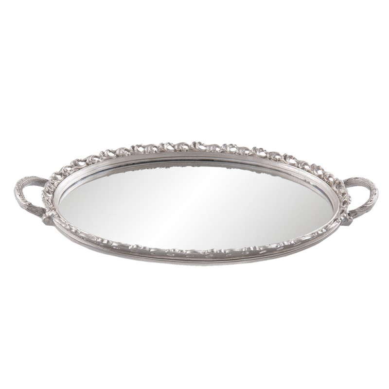 Clayre & Eef Dekoration Serviertablett mit Spiegel 49x29x3 cm Silberfarbig Kunststoff