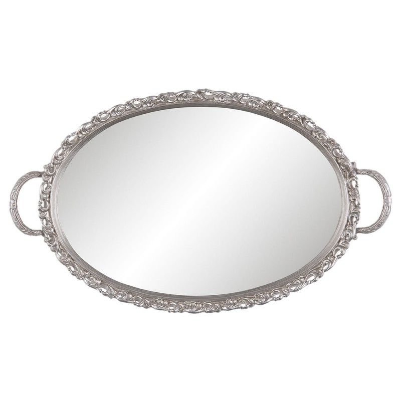 Clayre & Eef Dekoration Serviertablett mit Spiegel 49x29x3 cm Silberfarbig Kunststoff
