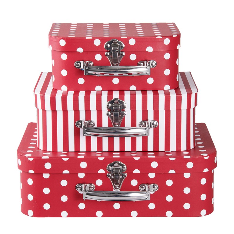 Clayre & Eef Set di valigie decorative da 3 30*22*9/25*20*9/20*17*8 cm Rosso  Cartone Rettangolare