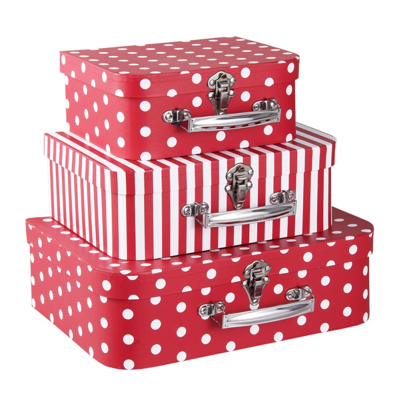 2Clayre & Eef Set di valigie decorative da 3 30*22*9/25*20*9/20*17*8 cm Rosso  Cartone Rettangolare
