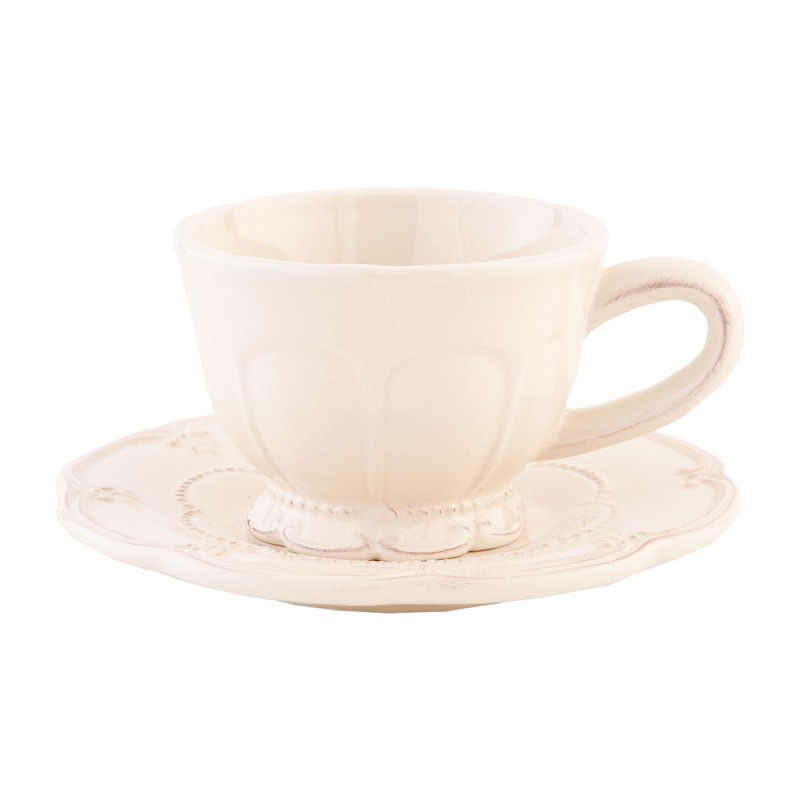 Clayre & Eef Cup and Saucer 150 ml Beige Ceramic Round