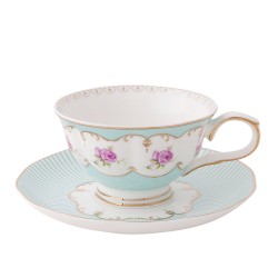 Clayre & Eef Cup and Saucer 120 ml Green Porcelain Round
