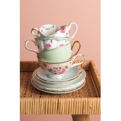 Clayre & Eef Cup and Saucer 120 ml Green Porcelain Round