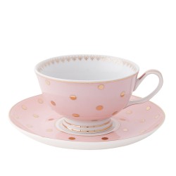 Clayre & Eef Cup and Saucer 120 ml Pink Porcelain Round