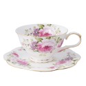 2Clayre & Eef Cup and Saucer 150 ml White Pink Porcelain Round