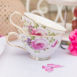 Clayre & Eef Cup and Saucer 150 ml White Pink Porcelain Round