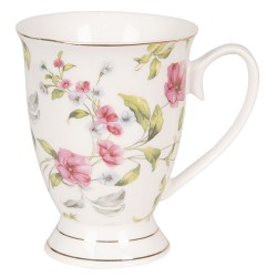 Clayre & Eef Cup and Saucer 200 ml White Pink Porcelain Round