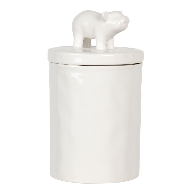 Clayre & Eef Pot de stockage Ø 11x19 cm Blanc Céramique Rond Cochon