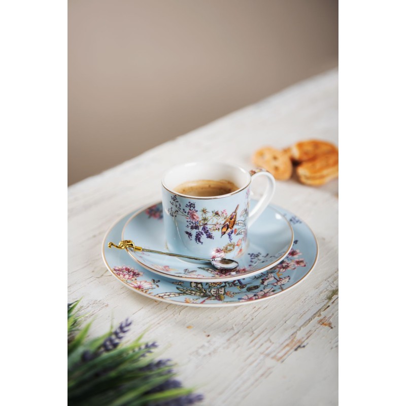 Clayre & Eef Cup and Saucer 220 ml Blue Porcelain Round Flowers