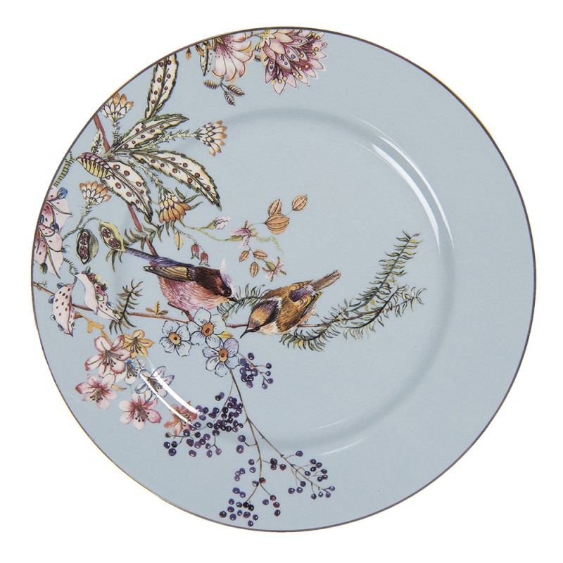 Clayre & Eef Breakfast Plate Ø 20 cm Blue Ceramic Round Flowers