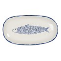 Clayre & Eef Servierplatte 30x16x3 cm Beige Blau Keramik Oval Fisch