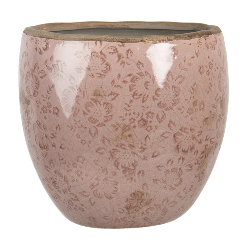 Clayre & Eef Planter Ø 18x17 cm Pink Ceramic Round Flowers