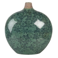Clayre & Eef Vaso  29x13x31 cm Verde Ceramica Ovale Fiori