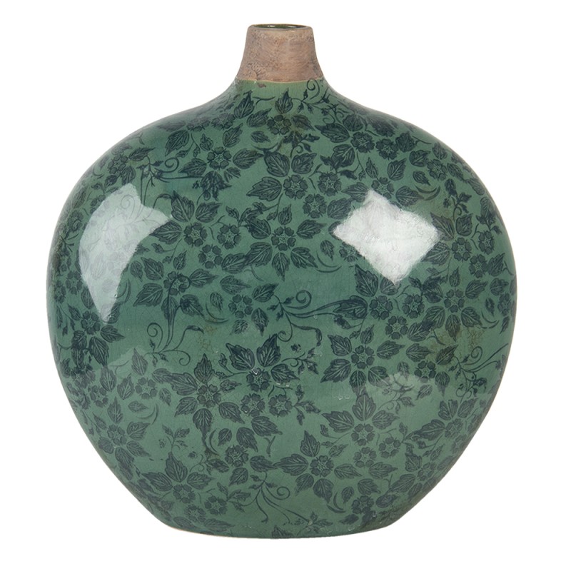 Clayre & Eef Vase 29x13x31 cm Green Ceramic Oval Flowers