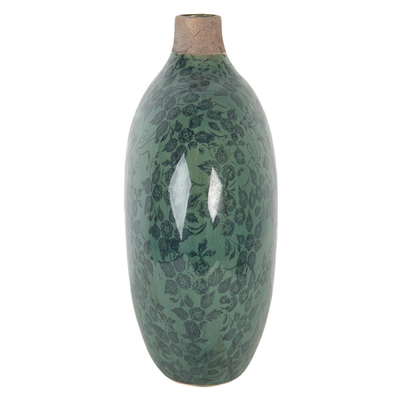 Clayre & Eef Vase 29x13x31 cm Green Ceramic Oval Flowers
