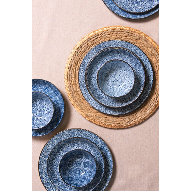 Clayre & Eef Assiette à soupe Ø 20x4 cm Bleu Céramique Rond Fleurs