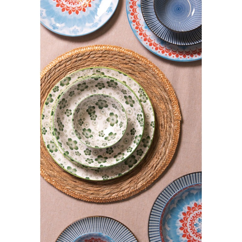 Clayre & Eef Soup Plate Ø 20x4 cm Green White Ceramic Round Flowers