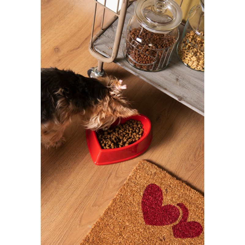 Clayre & Eef Bols d'alimentation pour chien Rouge Céramique En forme de coeur Coeur