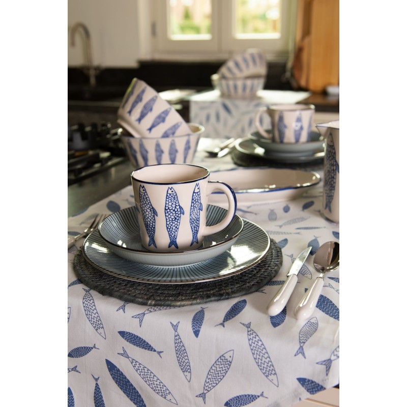 Clayre & Eef Piatto per la colazione Ø 21 cm Blu Ceramica Rotondo