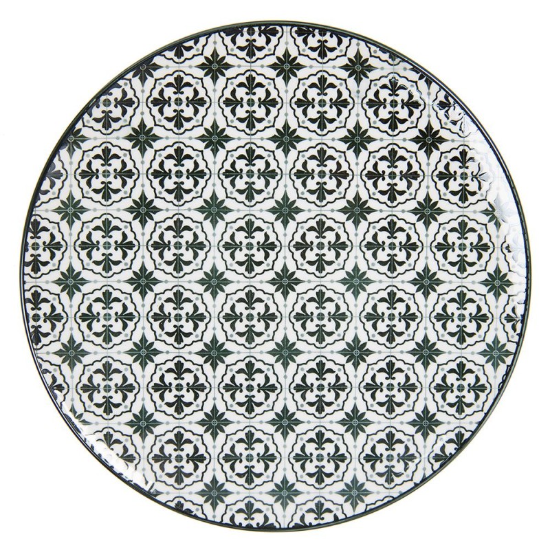 Clayre & Eef Speiseteller Ø 26 cm Schwarz Weiß Keramik Rund