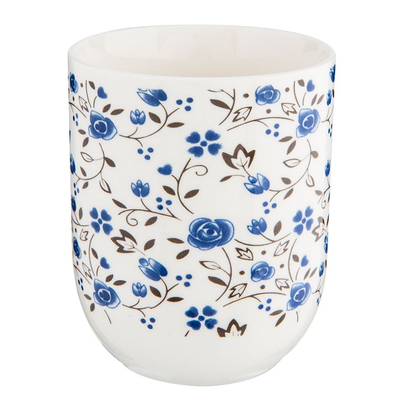 Clayre & Eef Mug 100 ml Bleu Blanc Porcelaine Rond Fleurs