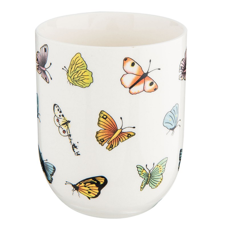 Clayre & Eef Mug 100 ml Beige Yellow Porcelain Round Butterflies