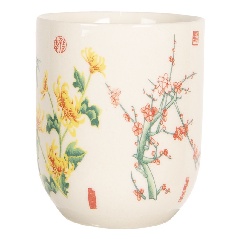 Clayre & Eef Mug 100 ml Beige Yellow Porcelain Round Flowers