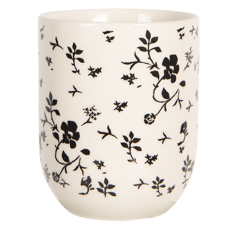 Clayre & Eef Mug 100 ml White Black Porcelain Round Flowers