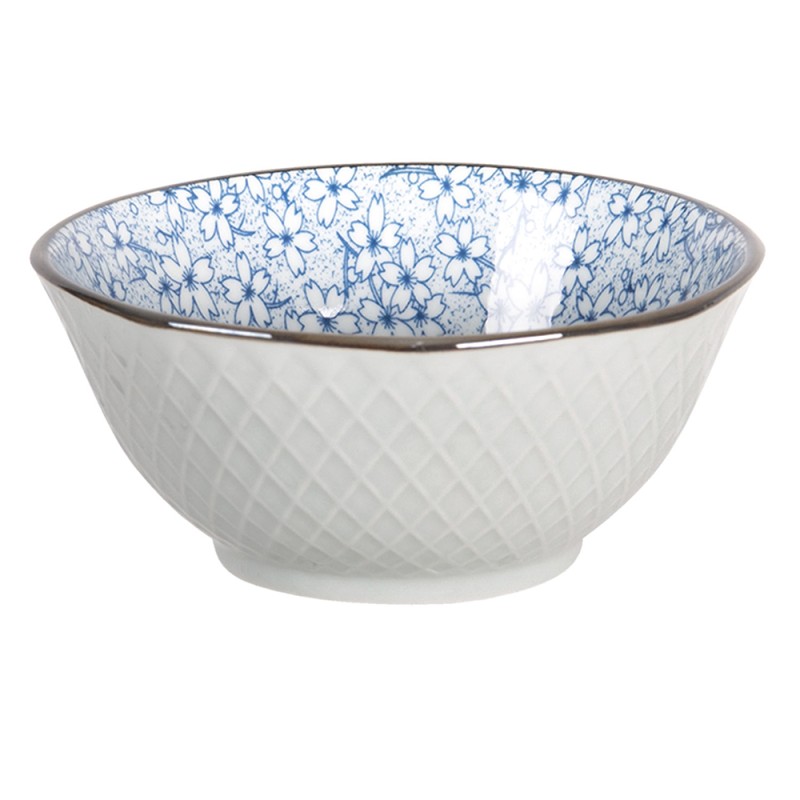 Clayre & Eef Bol à soupe Ø 13 cm Blanc Bleu Céramique Rond Fleurs