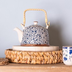 Clayre & Eef Teekanne mit Sieb 700 ml Blau Keramik Rund