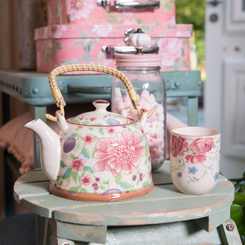 dispenser di tè Fu Teiera da tè per tè Lurrose Teiera in ceramica con manico laterale produttore di tè in porcellana con rotazione di 360 gradi 