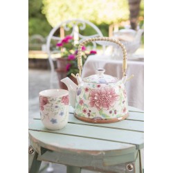 Clayre & Eef Teapot with Infuser 700 ml Beige Pink Ceramic Round