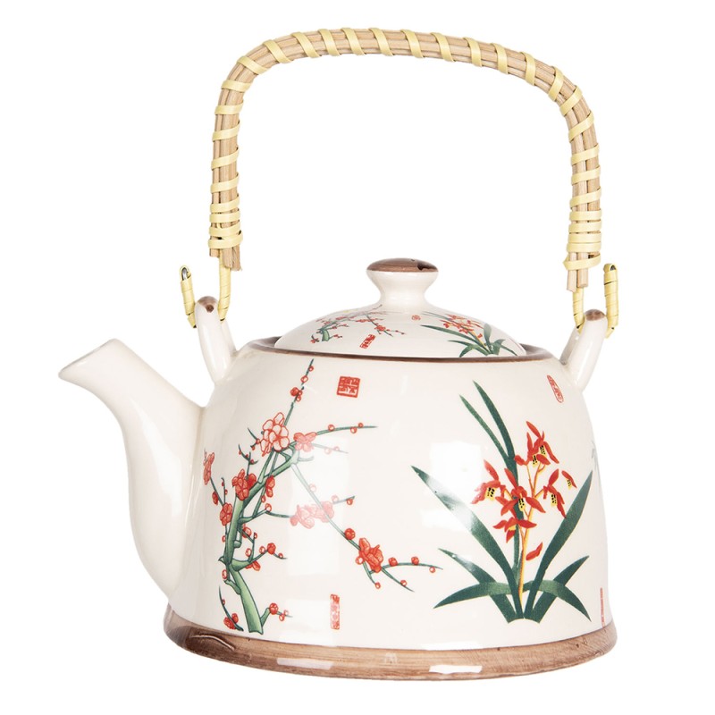 Clayre & Eef Teapot with Infuser 800 ml Beige Green Porcelain Round Flowers