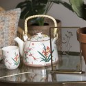 Clayre & Eef Teekanne mit Filter 800 ml Beige Grün Porzellan Rund Blumen
