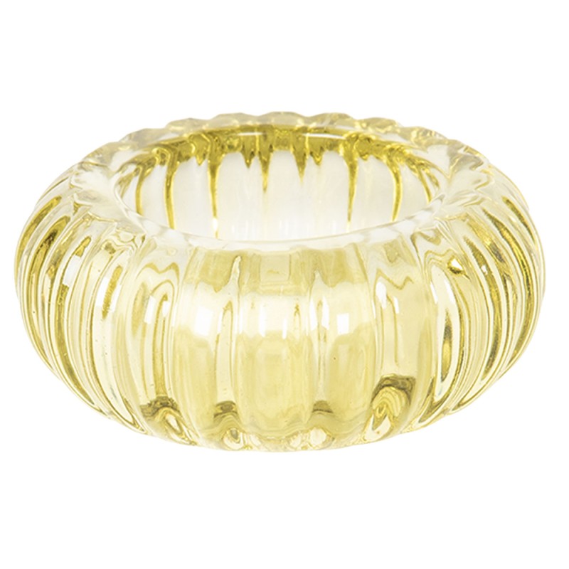 Clayre & Eef Tealight Holder Ø 9x3 cm Yellow Glass