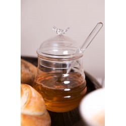 Clayre & Eef Pot de miel avec cuillère Ø 8*12 cm Transparent Verre