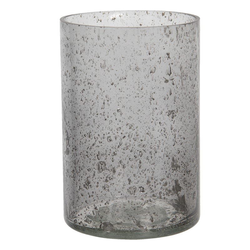 Clayre & Eef Tealight Holder Ø 10x15 cm Grey Glass Round