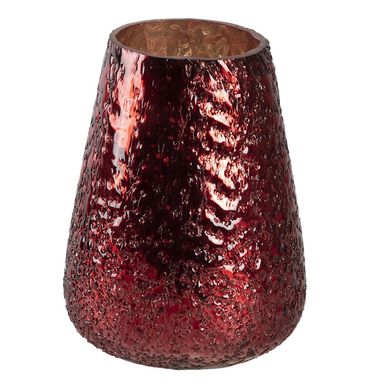 Clayre & Eef Tealight Holder Ø 13x18 cm Red Glass Round