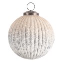 Clayre & Eef Christmas Bauble Ø 9x9 cm White Grey Glass Round