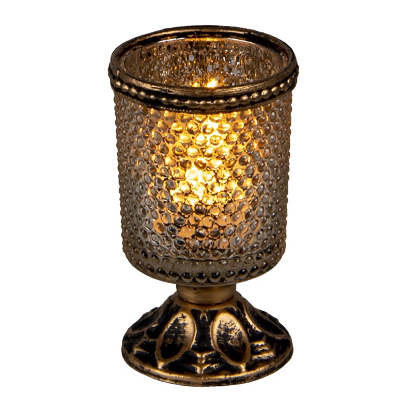 Clayre & Eef Tealight Holder Ø 5x10 cm Gold colored Glass Metal Round