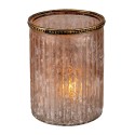 Clayre & Eef Tealight Holder Ø 11x14 cm Beige Pink Glass Metal Round