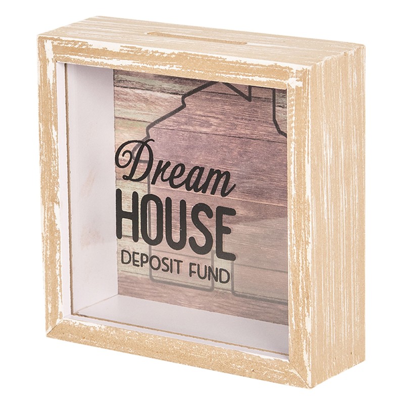 Clayre & Eef Spaarpot  15x5x15 cm Bruin Hout Vierkant Dream House