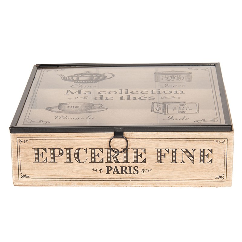 2Clayre & Eef Tea box 24*24*7 cm Brown Wood Glass
