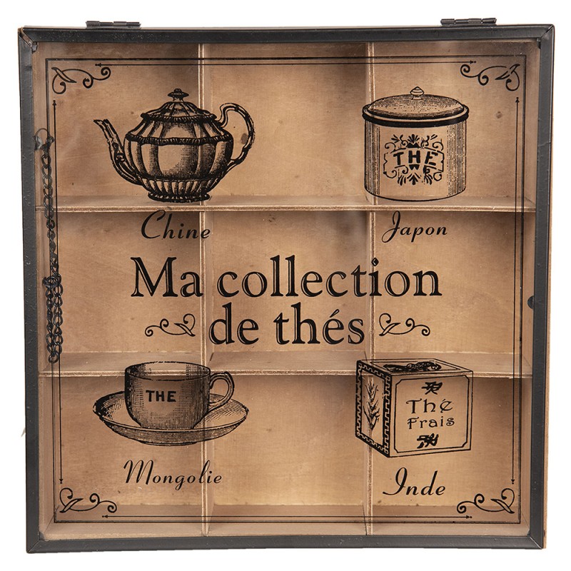 2Clayre & Eef Tea box 24x24x7 cm Brown Wood Glass